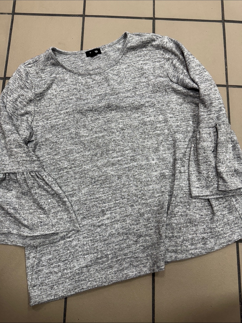 Tacera Heather Gray Ruffle Sleeve Shirt